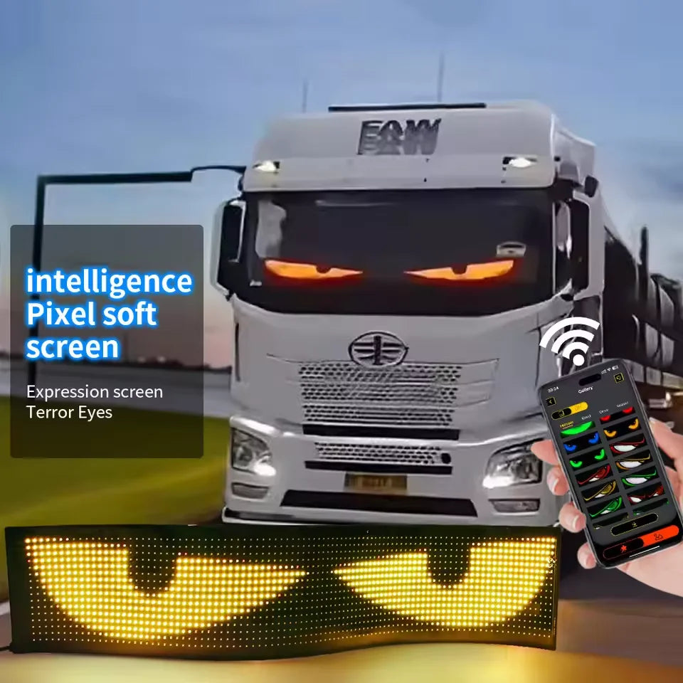 Carolyn 2pcs Synchronize Multiple Devil Eyes Bluetooth APP Control Light LED Display Scrolling Sign Light for Car Truck Windshie