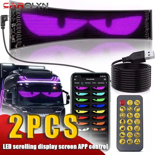Carolyn 2pcs Synchronize Multiple Devil Eyes Bluetooth APP Control Light LED Display Scrolling Sign Light for Car Truck Windshie