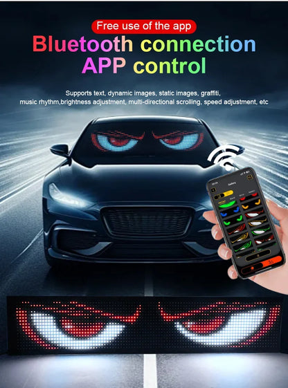 Carolyn 2pcs Synchronize Multiple Devil Eyes Bluetooth APP Control Light LED Display Scrolling Sign Light for Car Truck Windshie